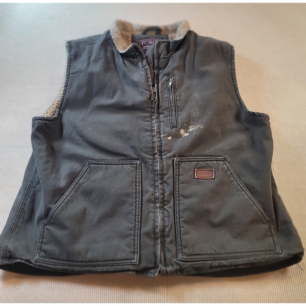Men's Forge Work Wear Vest Size XLarge Dark Brown Sherpa Lined Full Zip